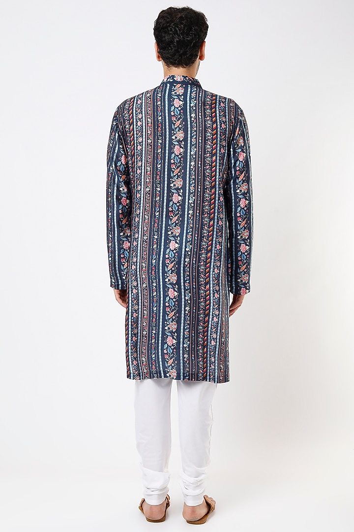 Cobalt Blue Cotton Silk Digital Printed Kurta Set by Ankit V Kapoor at Pernia's Pop Up Shop