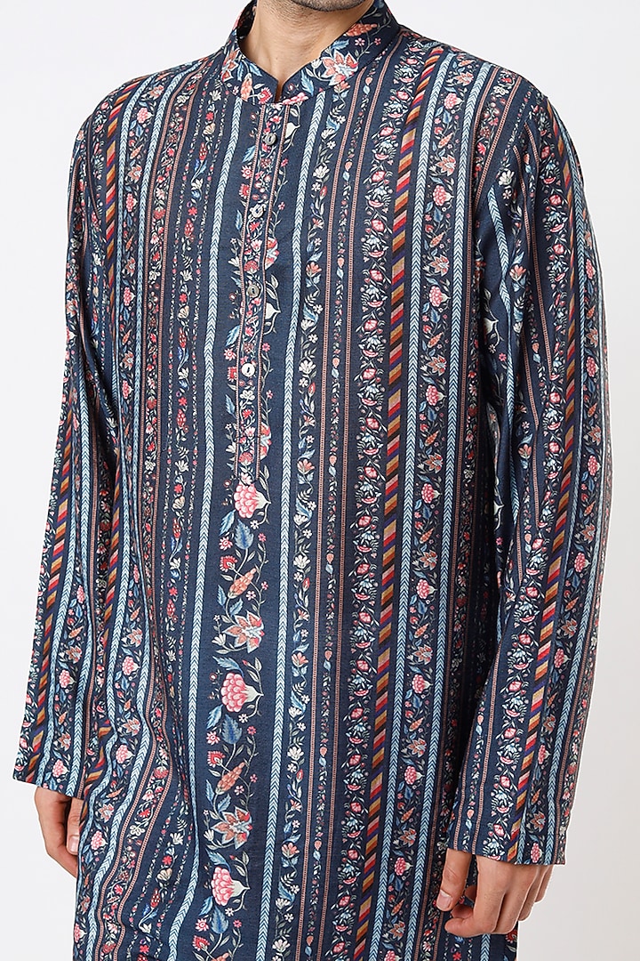 Cobalt Blue Cotton Silk Digital Printed Kurta Set by Ankit V Kapoor at Pernia's Pop Up Shop