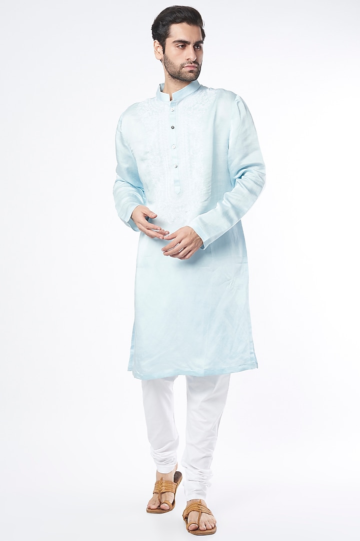 Powder Blue Hand Embroidered Kurta Set by Ankit V Kapoor