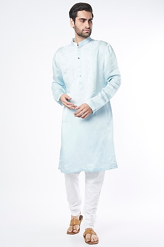 Powder Blue Hand Embroidered Kurta Set by Ankit V Kapoor