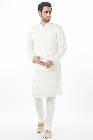 Ivory Hand Embroidered Kurta Set by Ankit V Kapoor