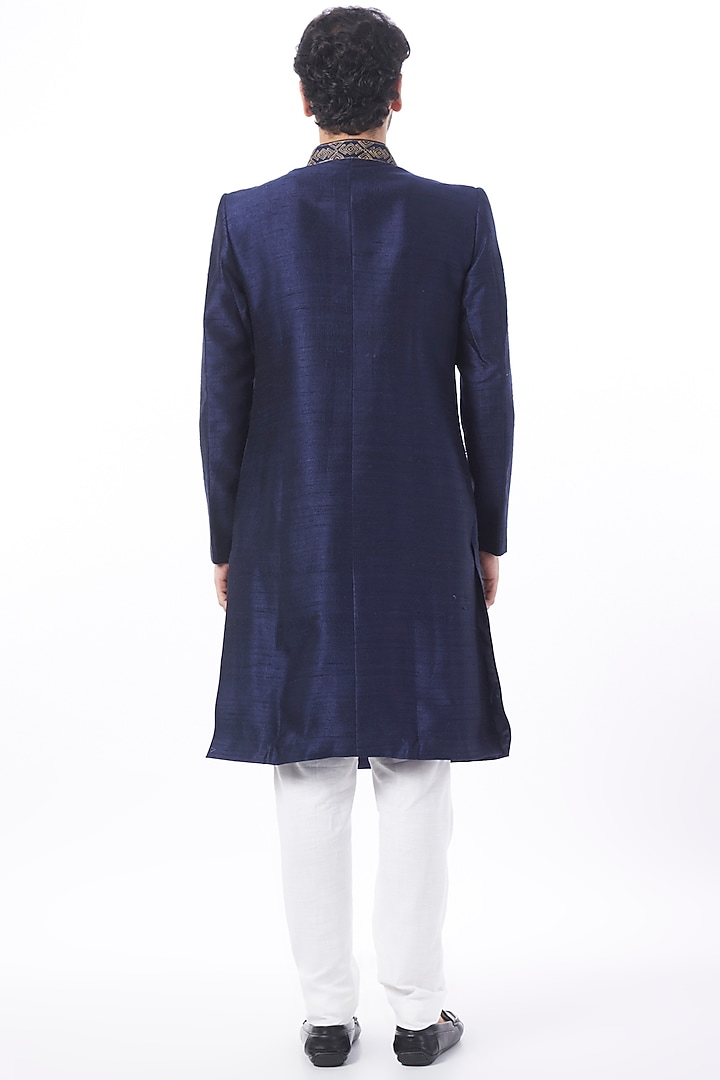 Navy Asymmetrical Achkan Wedding Sherwani Set by Ankit V Kapoor at Pernia's Pop Up Shop