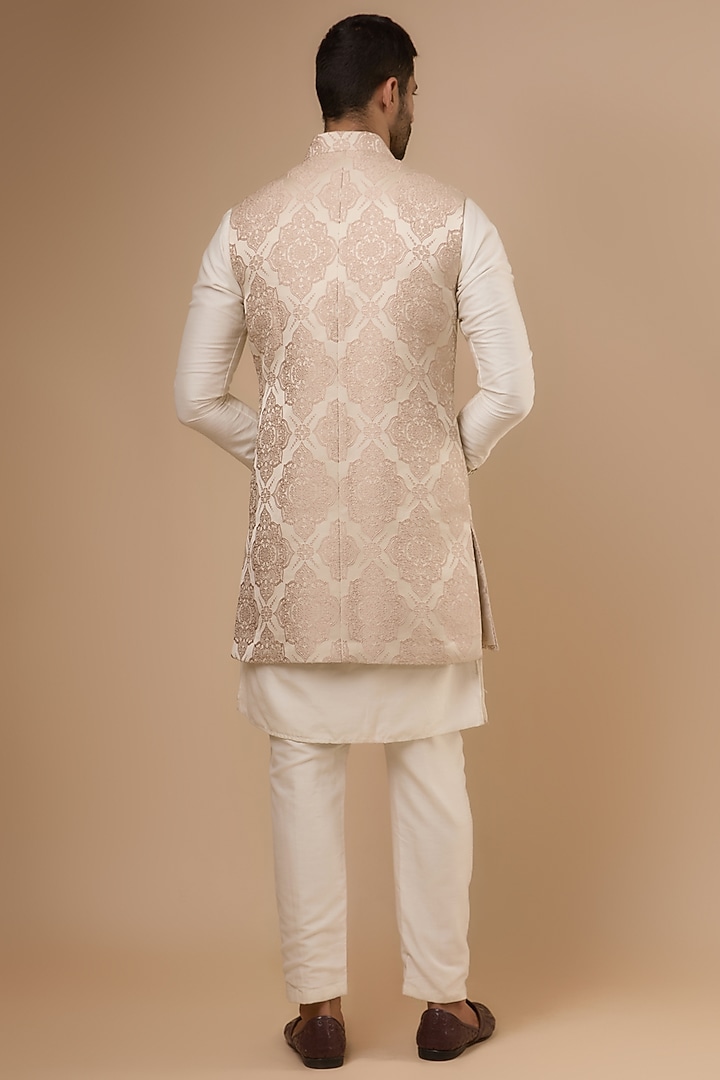 Beige Silk Embroidered Indowestern Set by Ankit V Kapoor at Pernia's Pop Up Shop