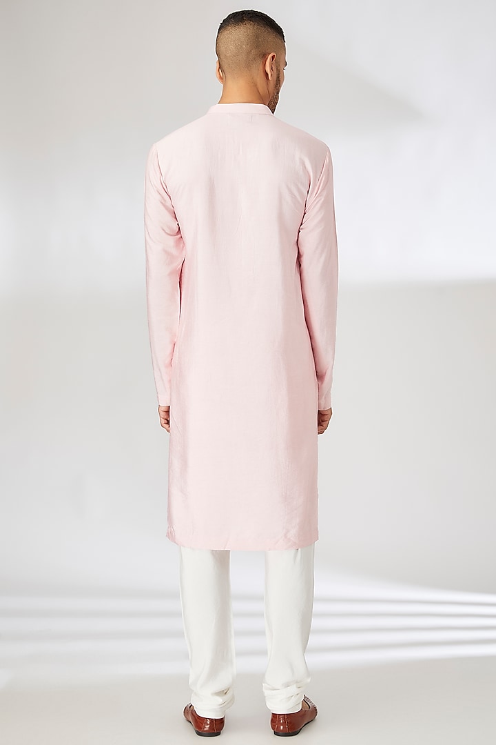 Peach Raw Silk Thread Embroidered Nehru Jacket Set by Ankit V Kapoor at Pernia's Pop Up Shop