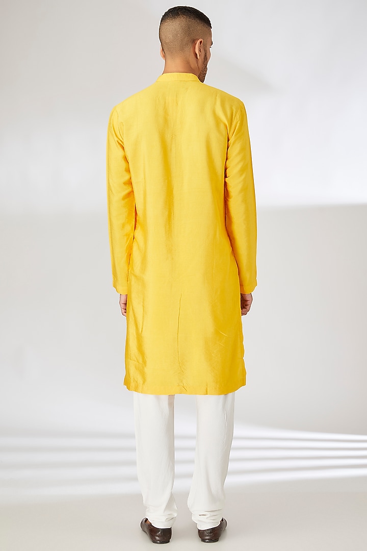 Yellow Viscose Cotton Silk Thread Embroidered Wedding Indowestern Set by Ankit V Kapoor at Pernia's Pop Up Shop