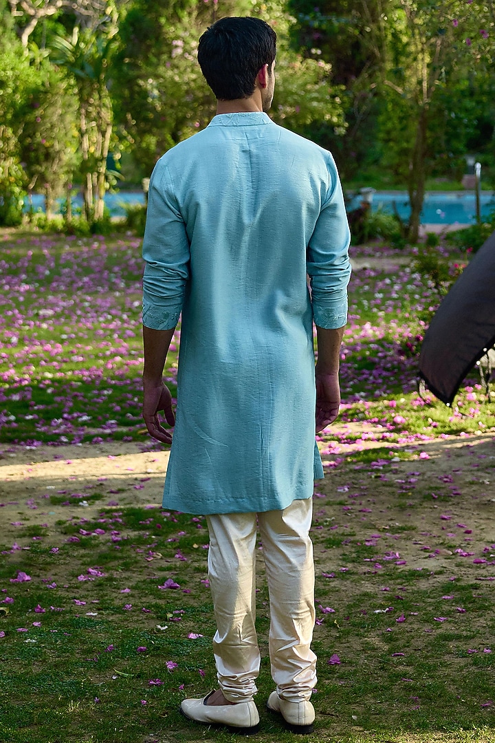 Powder Blue Viscose Cotton Silk & Georgette Wedding Indowestern Set by Ankit V Kapoor at Pernia's Pop Up Shop