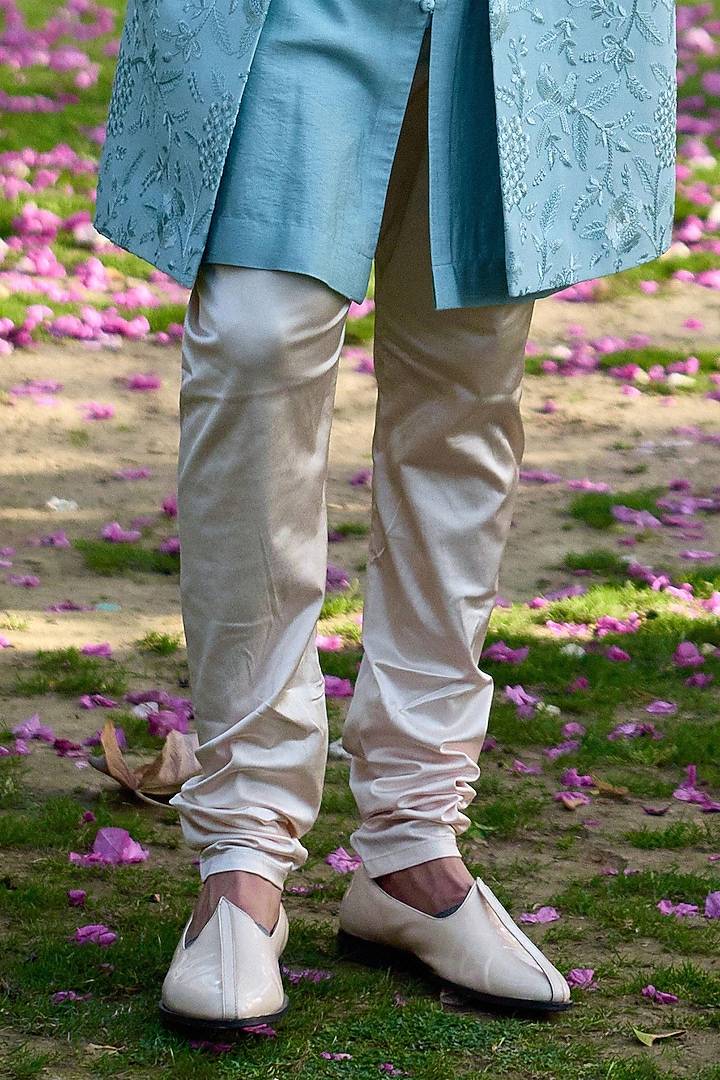 Powder Blue Viscose Cotton Silk & Georgette Wedding Indowestern Set by Ankit V Kapoor at Pernia's Pop Up Shop