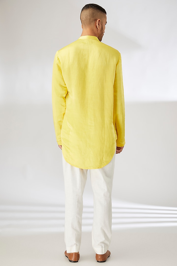 Yellow Viscose Cotton Silk Thread Embroidered Wedding Indowestern Set by Ankit V Kapoor at Pernia's Pop Up Shop
