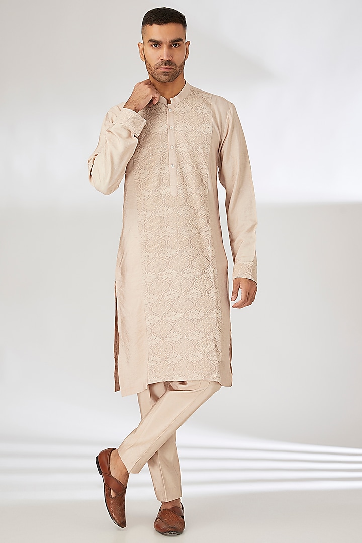 Dusty Rose Viscose Cotton Silk Sequin Embroidered Wedding Indowestern Set by Ankit V Kapoor at Pernia's Pop Up Shop