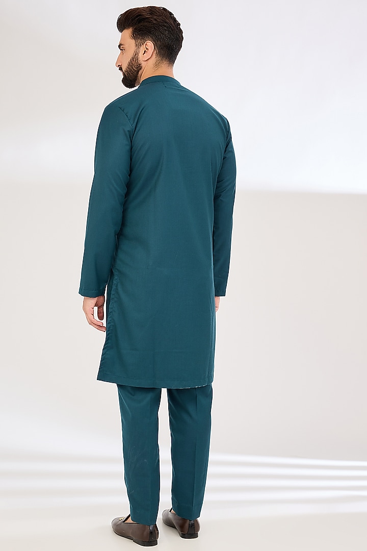 Blue Viscose Cotton Silk & Georgette Embroidered Indowestern Set by Ankit V Kapoor at Pernia's Pop Up Shop