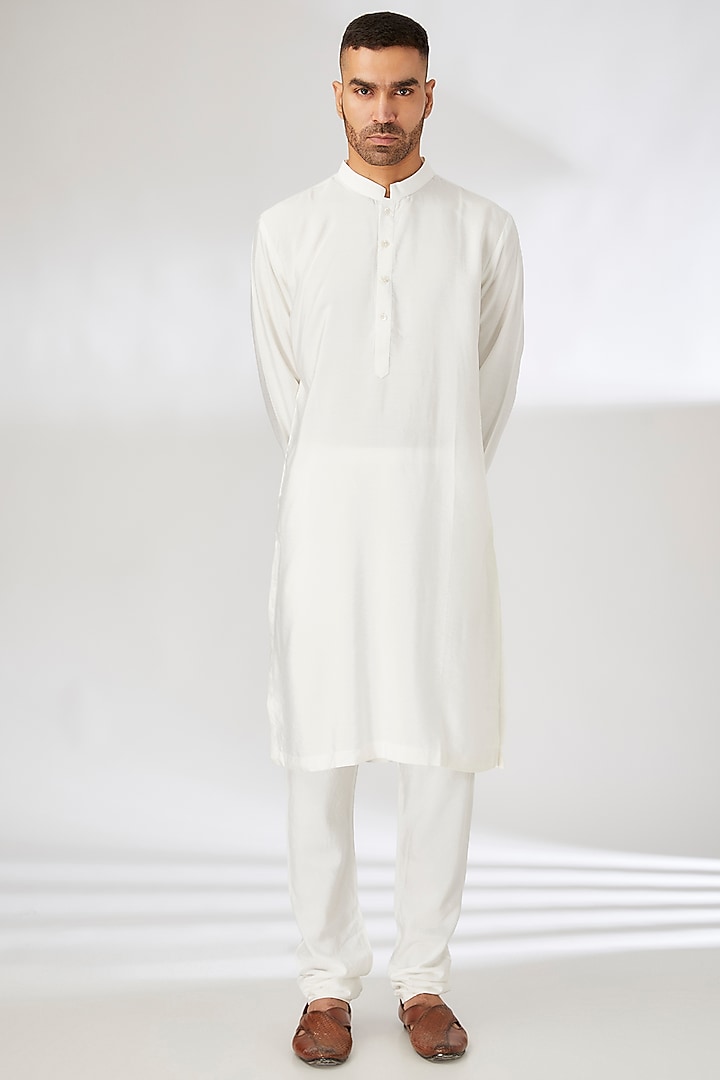 Ivory Silk Blend Hand & Machine Embroidered Groom Sherwani Set by Ankit V Kapoor at Pernia's Pop Up Shop