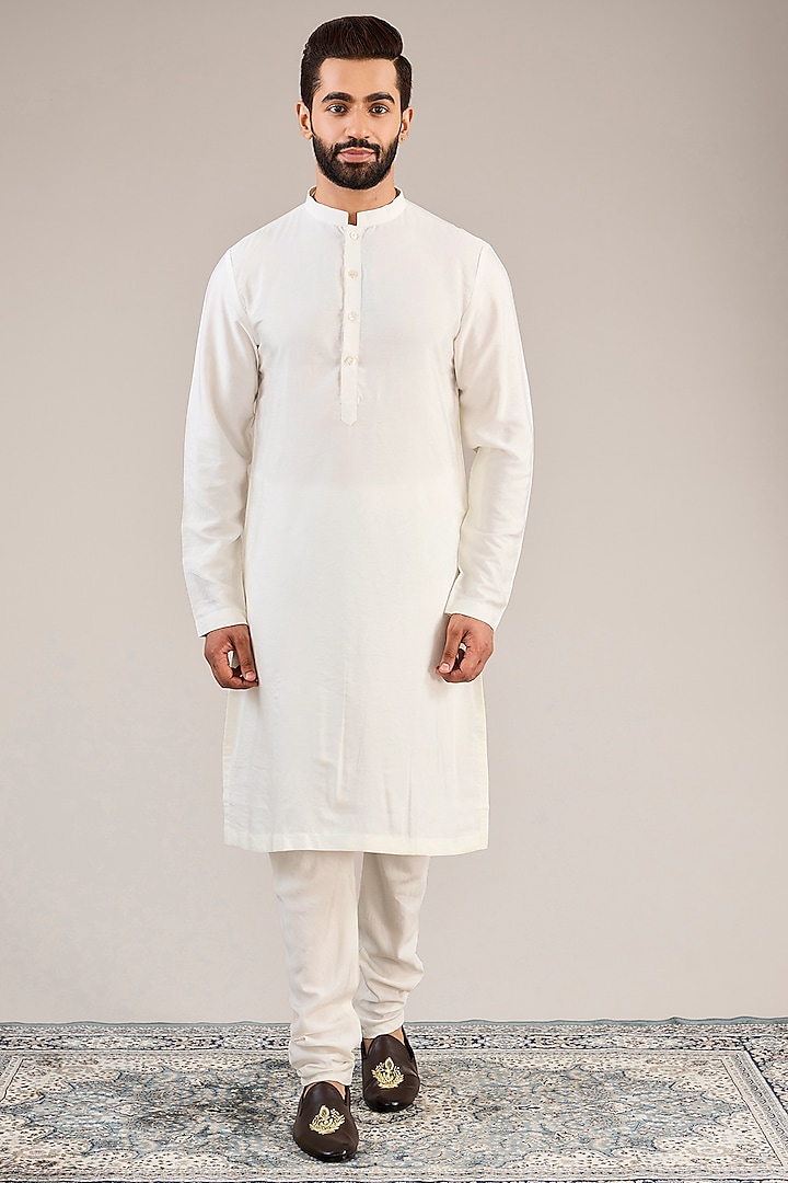 Ivory Cotton & Silk Machine Embroidered Groom Sherwani Set by Ankit V Kapoor at Pernia's Pop Up Shop