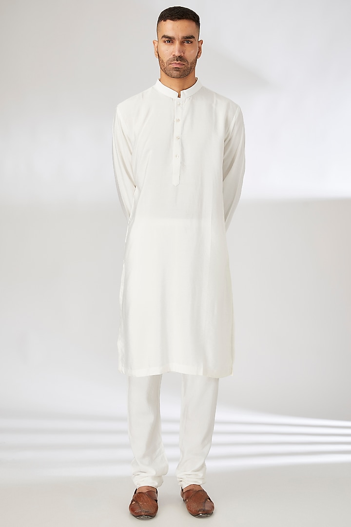 Ivory Silk Blend Hand & Machine Embroidered Groom Sherwani Set by Ankit V Kapoor at Pernia's Pop Up Shop