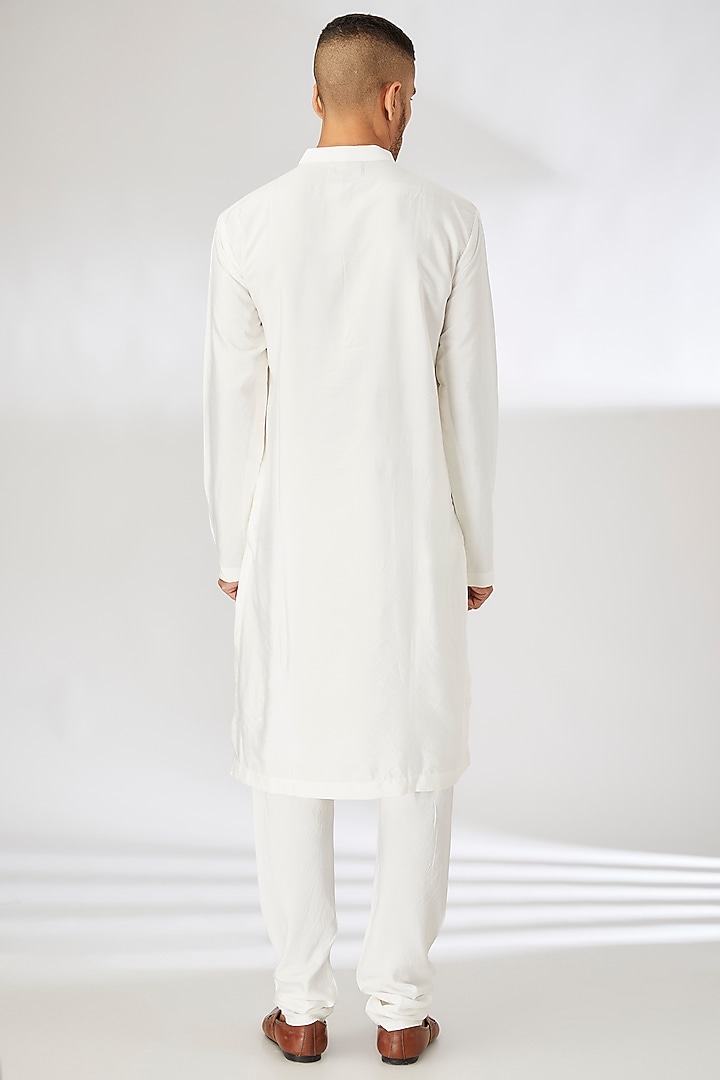 Ivory Silk Blend Hand & Machine Embroidered Groom Sherwani Set by Ankit V Kapoor at Pernia's Pop Up Shop