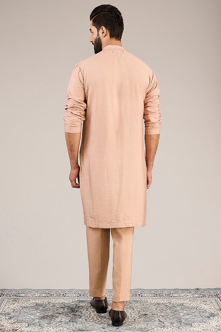 Peach Viscose Cotton Silk & Georgette Mirror Machine Embroidered Open Wedding Indowestern Set by Ankit V Kapoor at Pernia's Pop Up Shop
