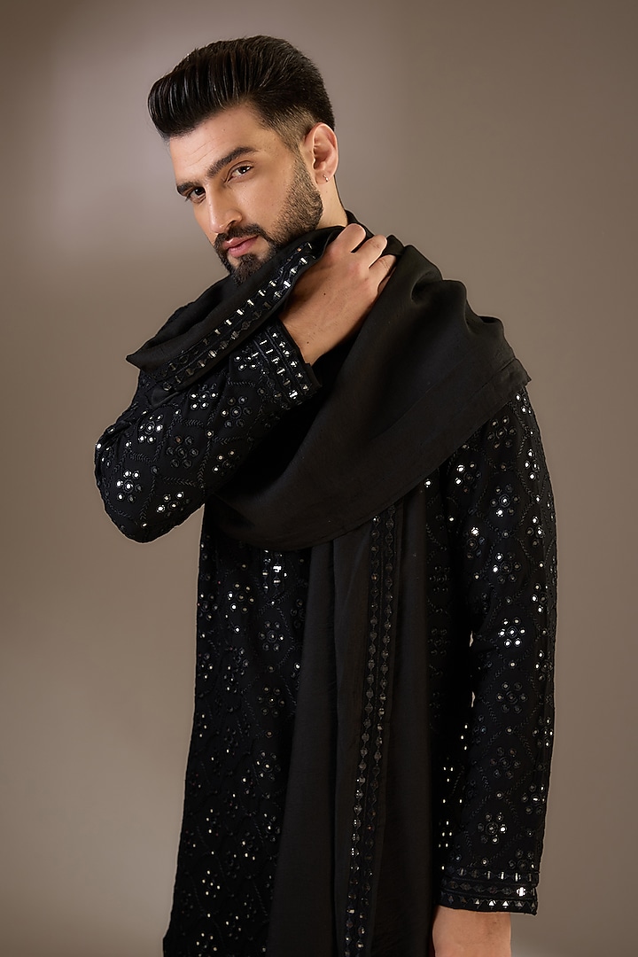 Black Georgette Mirror & Machine Embroidered Kurta Set by Ankit V Kapoor at Pernia's Pop Up Shop