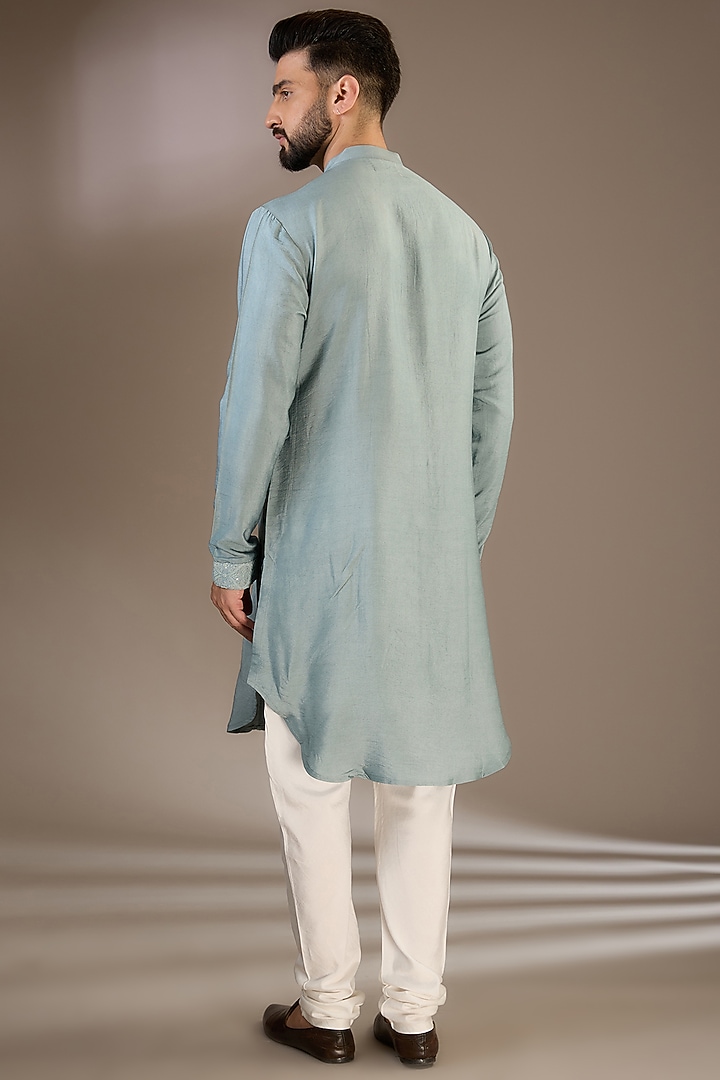 Blue Viscose Cotton Silk & Georgette Thread Embroidered Wedding Indowestern Set by Ankit V Kapoor at Pernia's Pop Up Shop