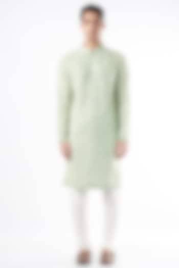 Mint Green Cotton Silk Machine Embroidered Kurta Set by Ankit V Kapoor at Pernia's Pop Up Shop