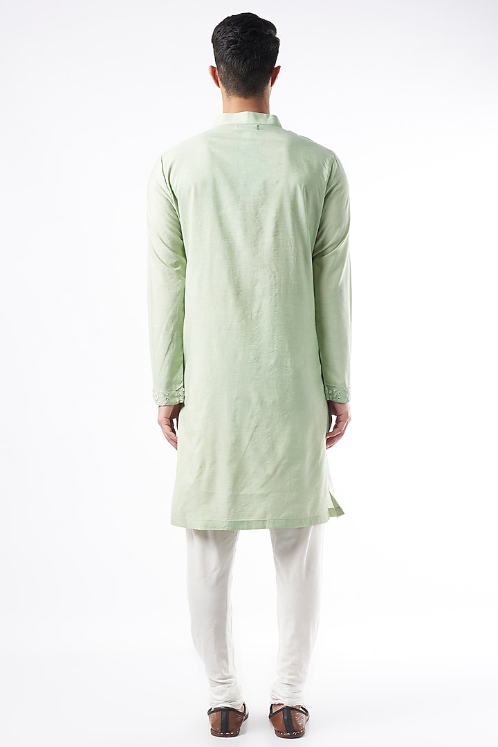 Mint Green Cotton Silk Machine Embroidered Kurta Set by Ankit V Kapoor at Pernia's Pop Up Shop