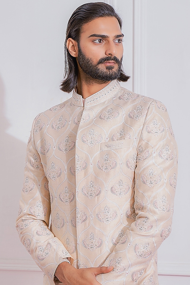 Crystal Pink Embroidered Groom Sherwani Set by Ankit V Kapoor at Pernia's Pop Up Shop