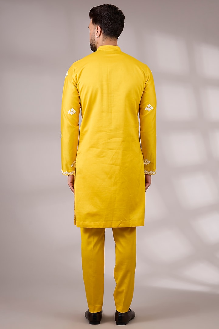 Yellow Raw Silk & Bemberg Linen Silk Bundi Jacket Set by Ankit V Kapoor at Pernia's Pop Up Shop