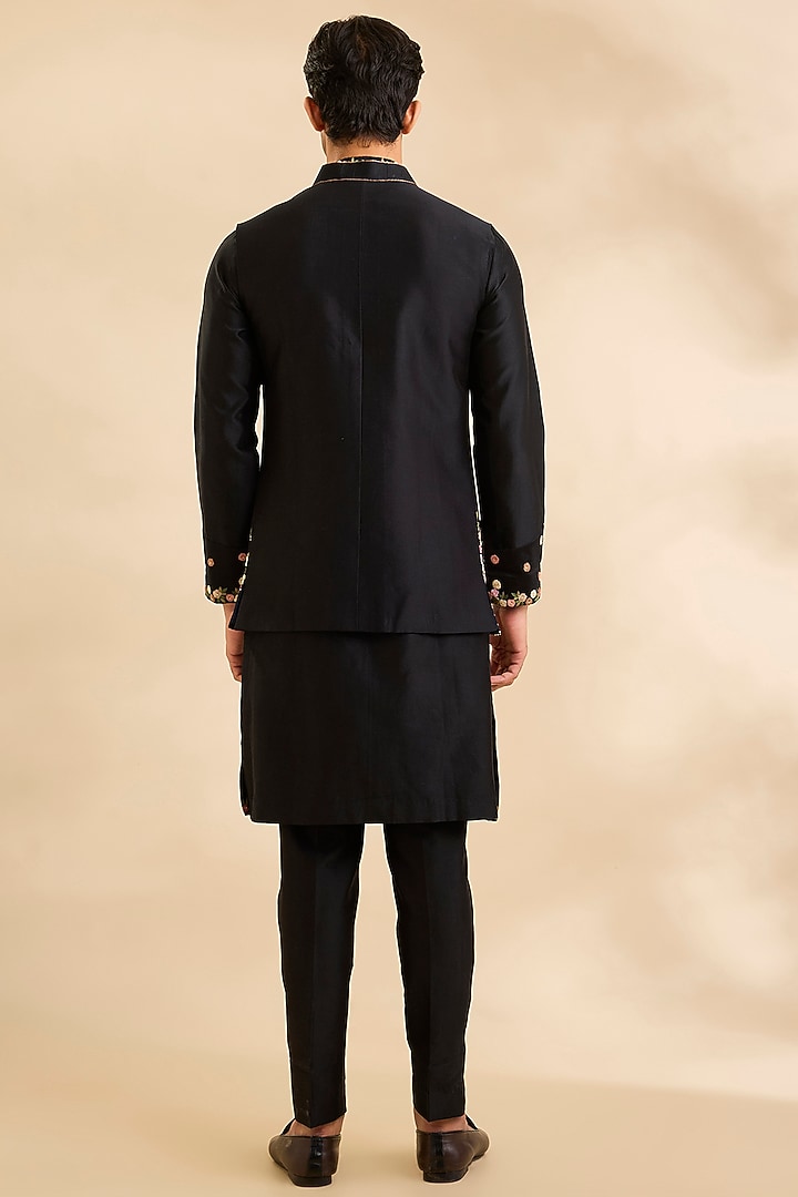 Black Raw Silk Bundi Jacket Set by Ankit V Kapoor at Pernia's Pop Up Shop