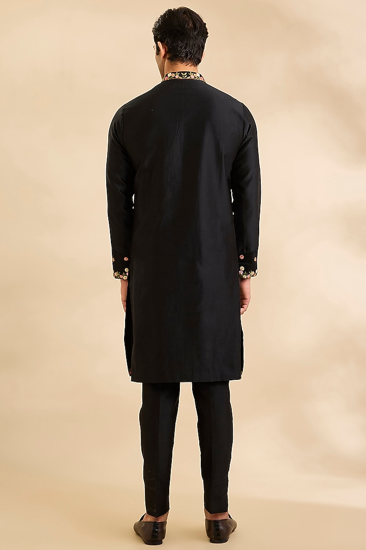 Black Raw Silk Bundi Jacket Set by Ankit V Kapoor at Pernia's Pop Up Shop