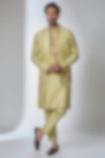 Mint Green Chanderi Silk Bundi Jacket Set by Ankit V Kapoor at Pernia's Pop Up Shop
