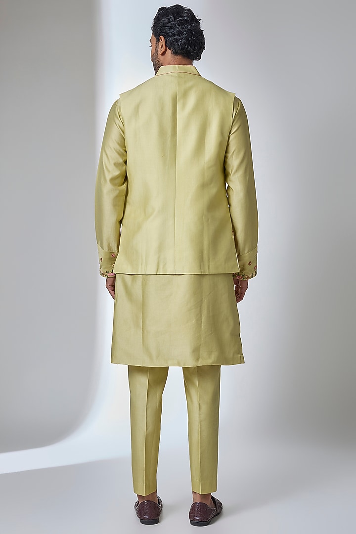 Mint Green Chanderi Silk Bundi Jacket Set by Ankit V Kapoor at Pernia's Pop Up Shop