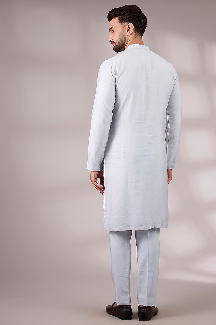 Ice Grey Raw Silk & Bemberg Linen Silk Bundi Jacket Set by Ankit V Kapoor at Pernia's Pop Up Shop