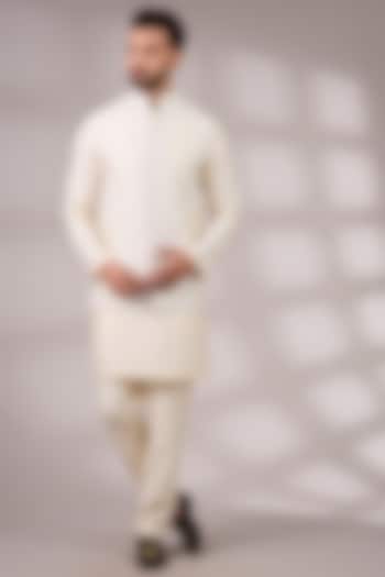 Ivory Raw Silk & Bemberg Linen Silk Bundi Jacket Set by Ankit V Kapoor at Pernia's Pop Up Shop