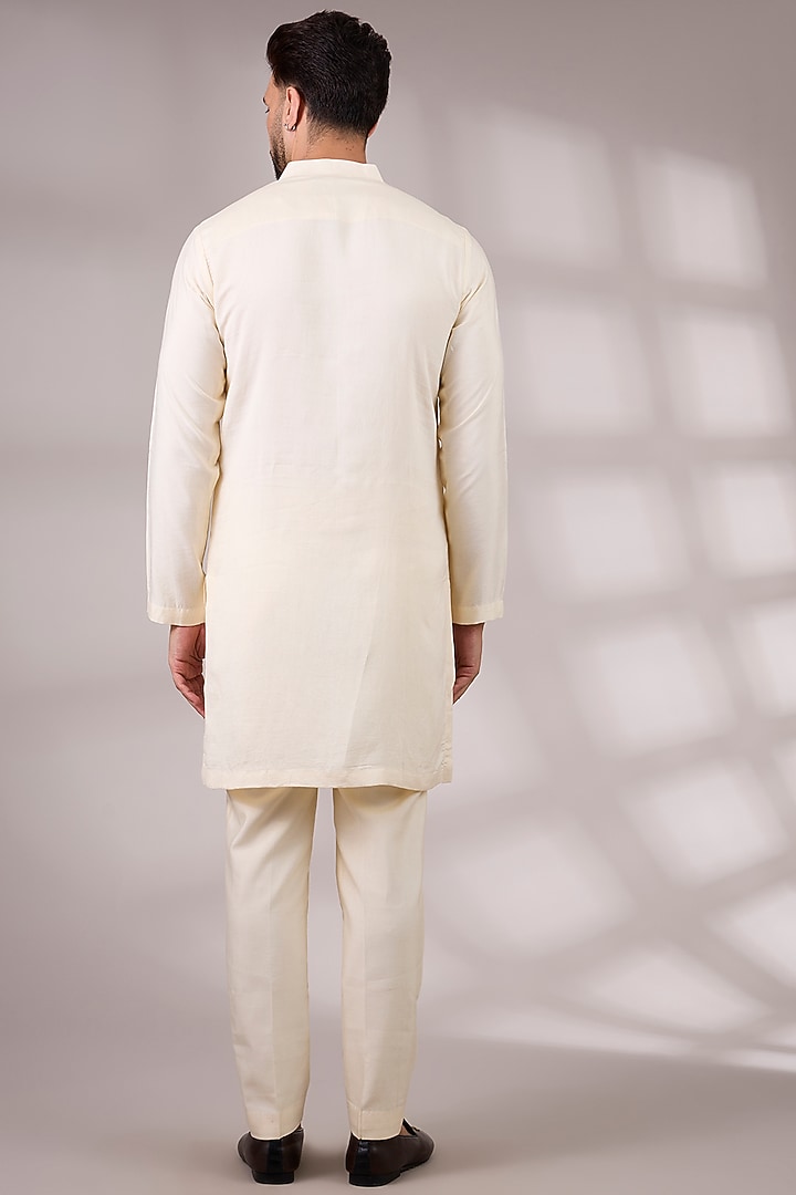 Ivory Raw Silk & Bemberg Linen Silk Bundi Jacket Set by Ankit V Kapoor at Pernia's Pop Up Shop