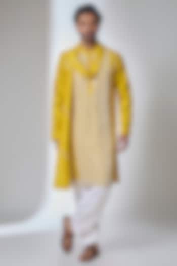 Yellow Bemberg Linen Silk Kurta Set by Ankit V Kapoor at Pernia's Pop Up Shop
