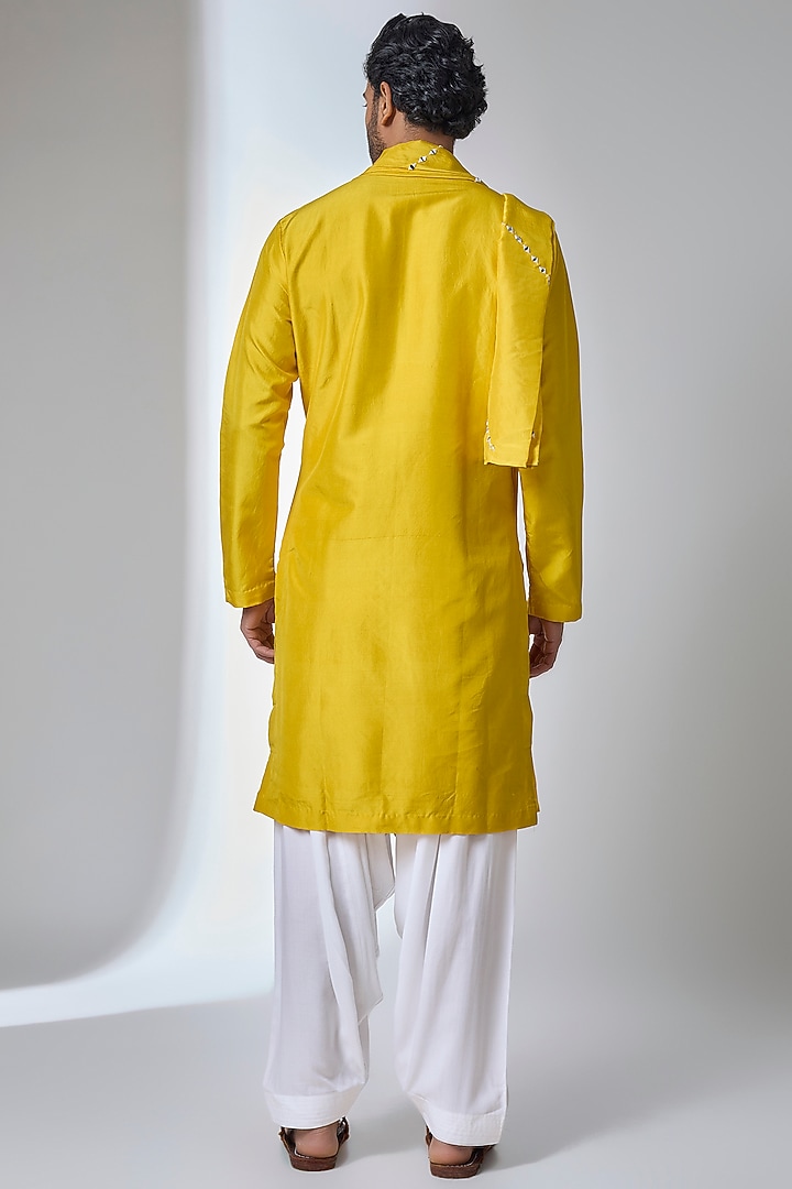 Yellow Bemberg Linen Silk Kurta Set by Ankit V Kapoor at Pernia's Pop Up Shop