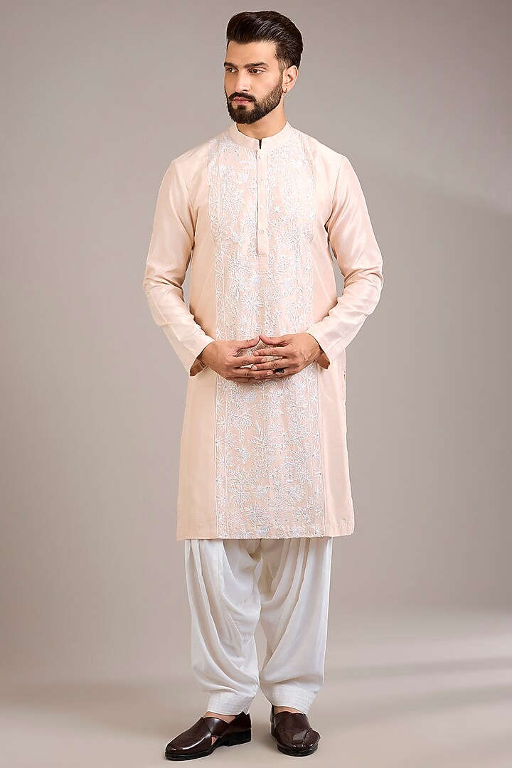 Dusty Rose Bemberg Cotton Silk Kurta Set by Ankit V Kapoor at Pernia's Pop Up Shop