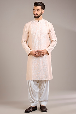 Dusty Rose Bemberg Cotton Silk Kurta Set by Ankit V Kapoor