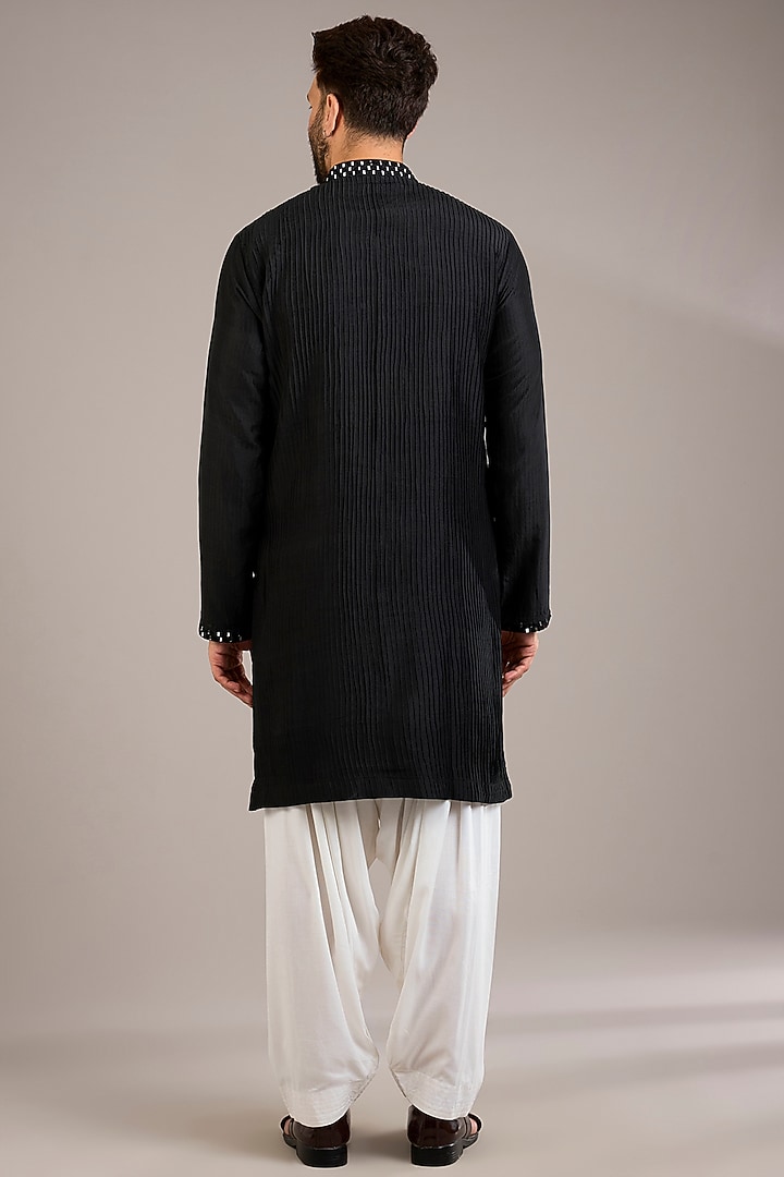 Black Raw Silk & Bemberg Linen Silk Kurta Set by Ankit V Kapoor at Pernia's Pop Up Shop