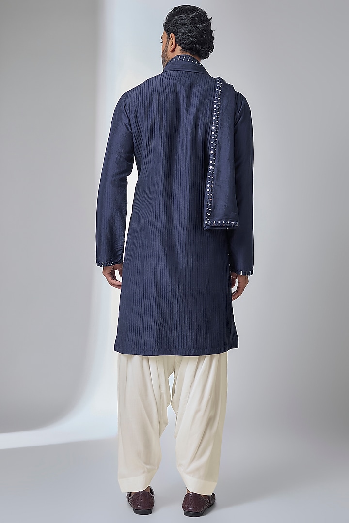Navy Blue Bemberg Linen Silk Kurta Set by Ankit V Kapoor at Pernia's Pop Up Shop