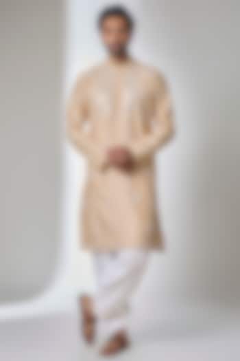 Beige Bemberg Linen Silk Kurta Set by Ankit V Kapoor at Pernia's Pop Up Shop