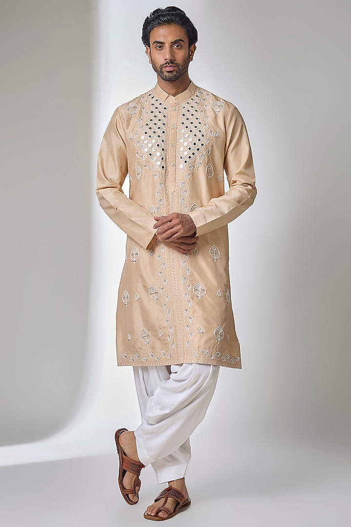 Beige Bemberg Linen Silk Kurta Set by Ankit V Kapoor at Pernia's Pop Up Shop