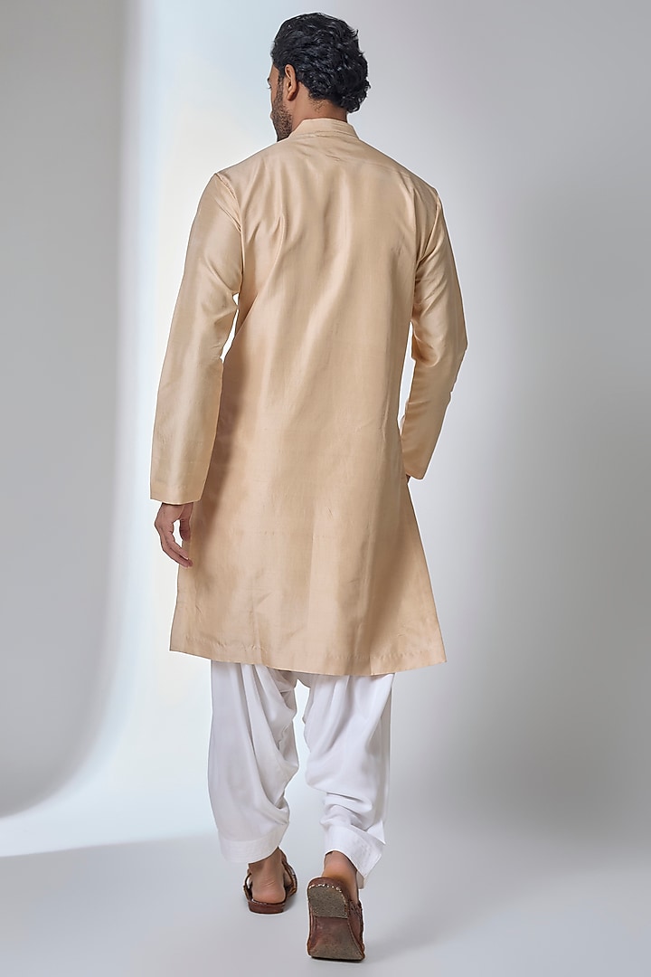 Beige Bemberg Linen Silk Kurta Set by Ankit V Kapoor at Pernia's Pop Up Shop