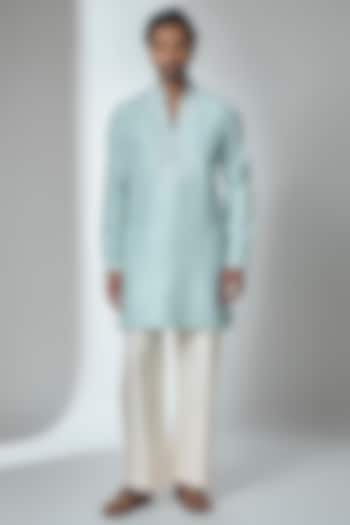 Powder Blue Bemberg Linen Silk Kurta Set by Ankit V Kapoor at Pernia's Pop Up Shop