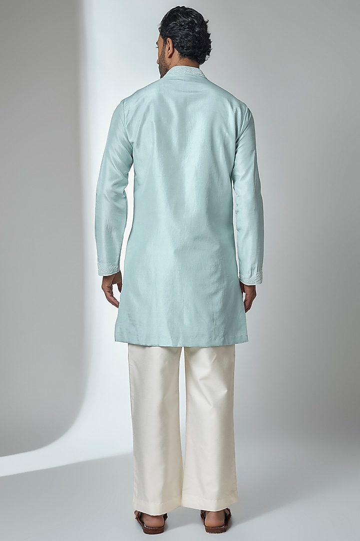 Powder Blue Bemberg Linen Silk Kurta Set by Ankit V Kapoor at Pernia's Pop Up Shop