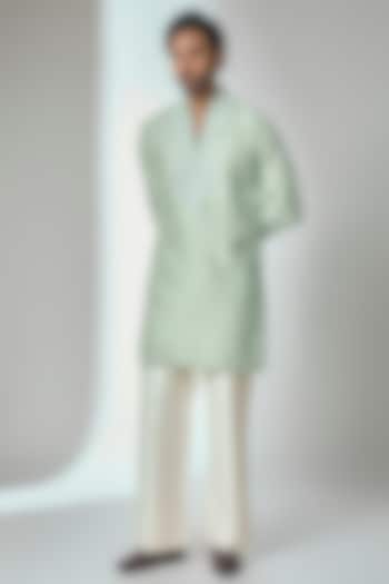 Mint Green Bemberg Linen Silk Kurta Set by Ankit V Kapoor at Pernia's Pop Up Shop