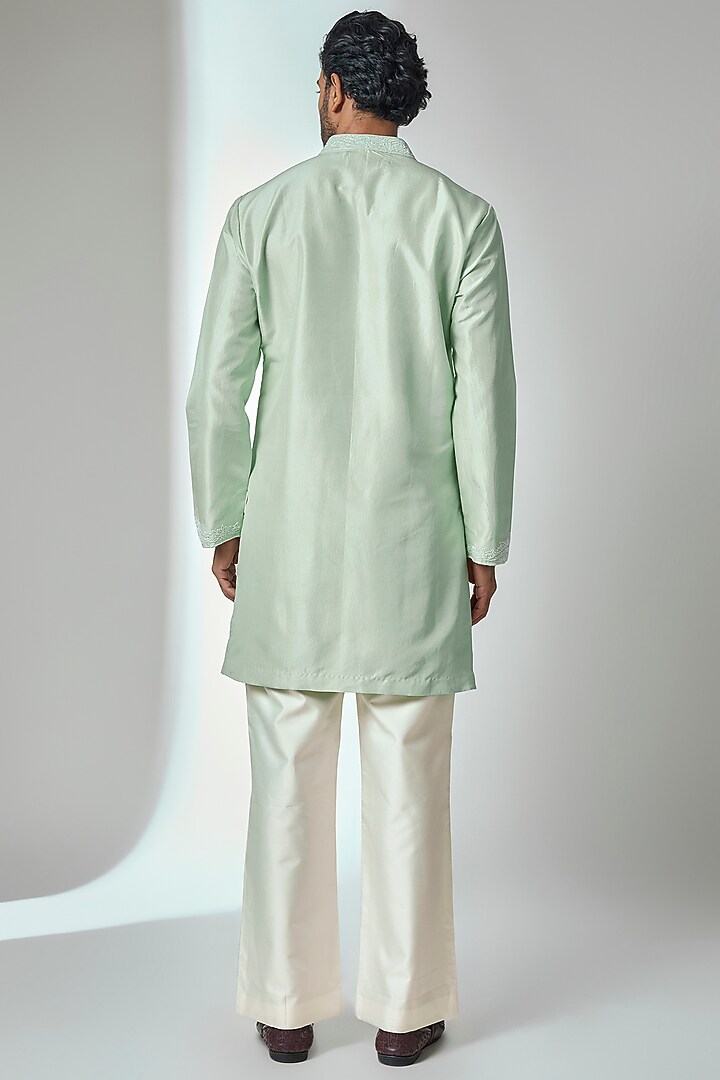 Mint Green Bemberg Linen Silk Kurta Set by Ankit V Kapoor at Pernia's Pop Up Shop