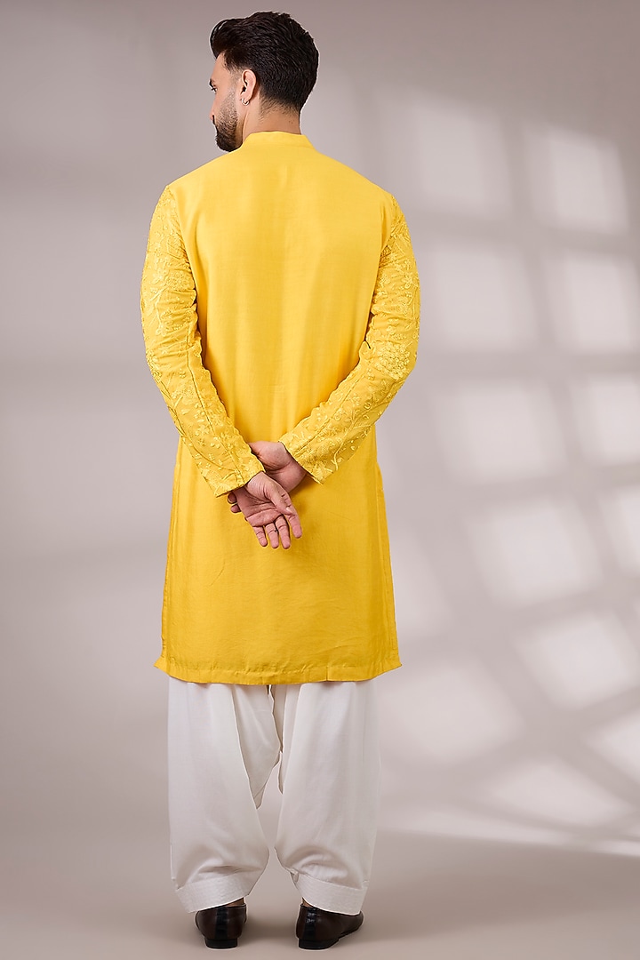 Yellow Bemberg Cotton Silk Kurta Set by Ankit V Kapoor at Pernia's Pop Up Shop