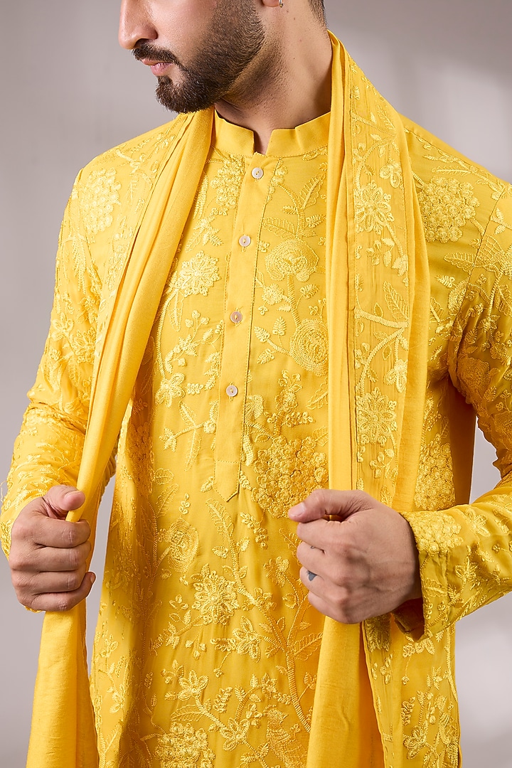 Yellow Bemberg Cotton Silk Kurta Set by Ankit V Kapoor at Pernia's Pop Up Shop