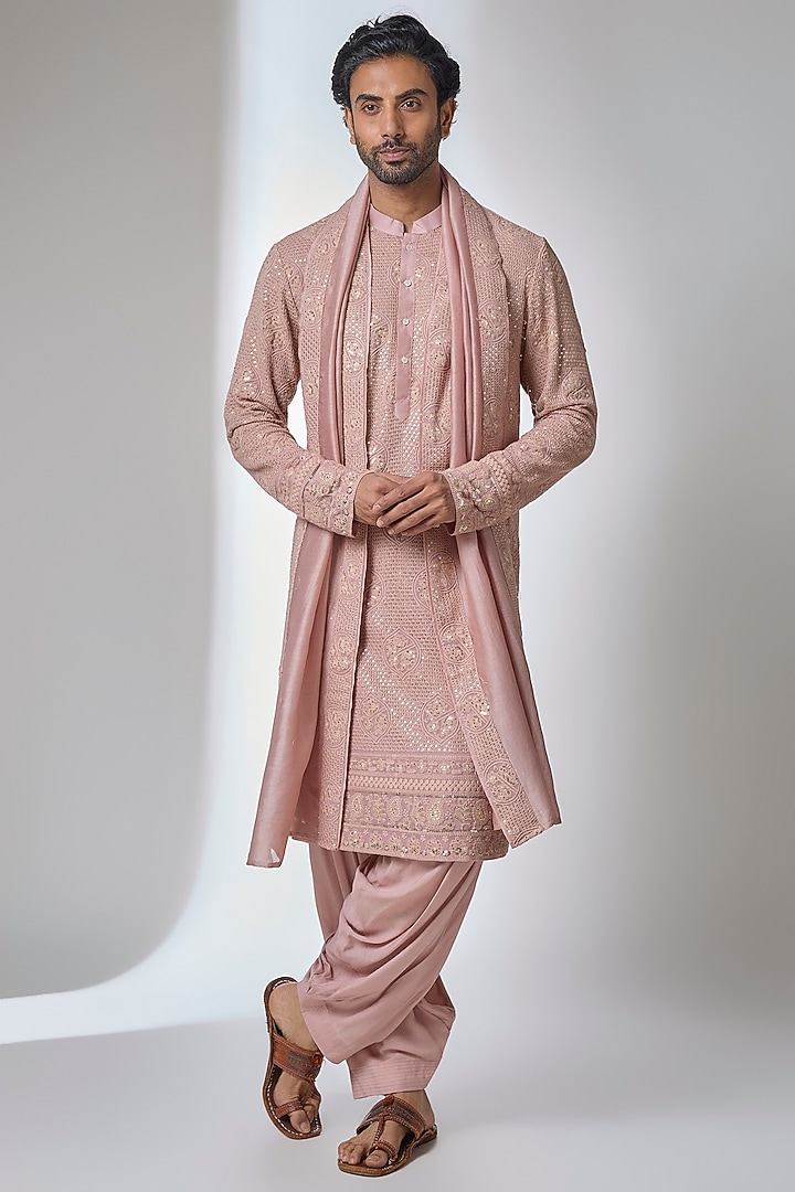 Carnation Pink Bemberg Cotton Silk Kurta Set by Ankit V Kapoor at Pernia's Pop Up Shop