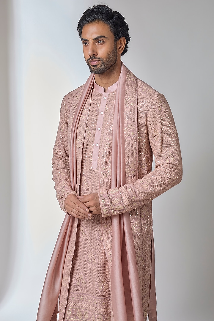 Carnation Pink Bemberg Cotton Silk Kurta Set by Ankit V Kapoor at Pernia's Pop Up Shop