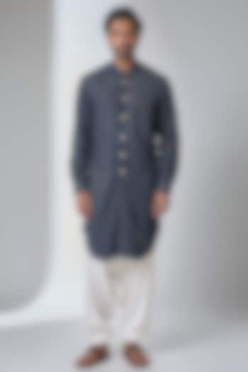 Navy Blue Bemberg Cotton Silk & Georgette Kurta Set by Ankit V Kapoor at Pernia's Pop Up Shop